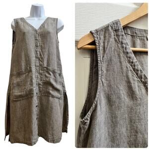 Eileen Fisher Organic Linen Pocket Button Up Duster Layering Vest Size XS